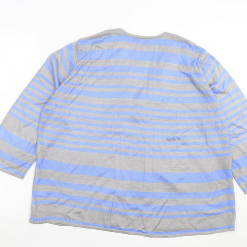 bonmarch Womens Blue V-Neck Striped Acrylic Pullover Jumper Size L