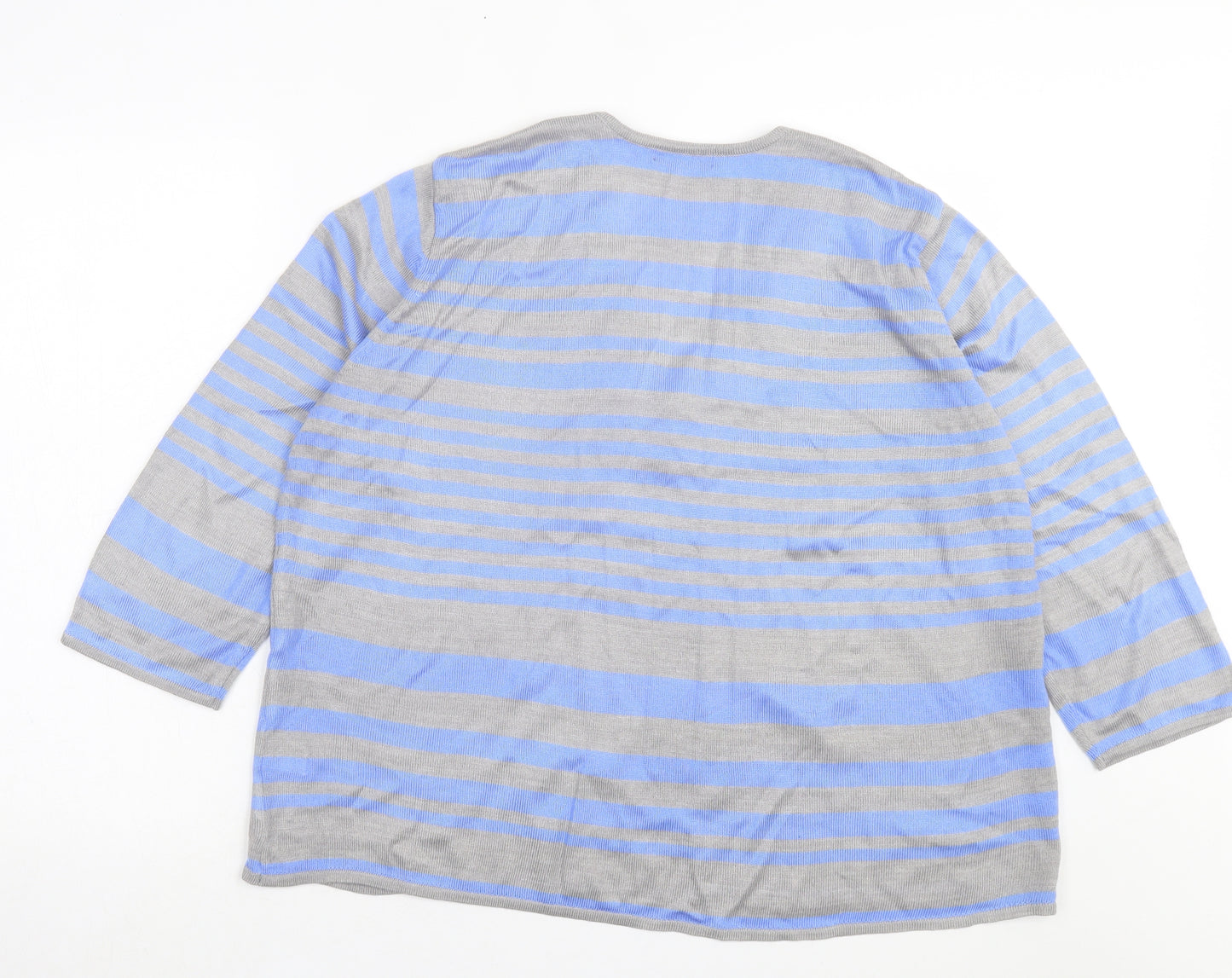 bonmarch Womens Blue V-Neck Striped Acrylic Pullover Jumper Size L