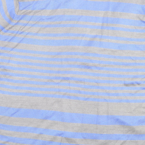 bonmarch Womens Blue V-Neck Striped Acrylic Pullover Jumper Size L