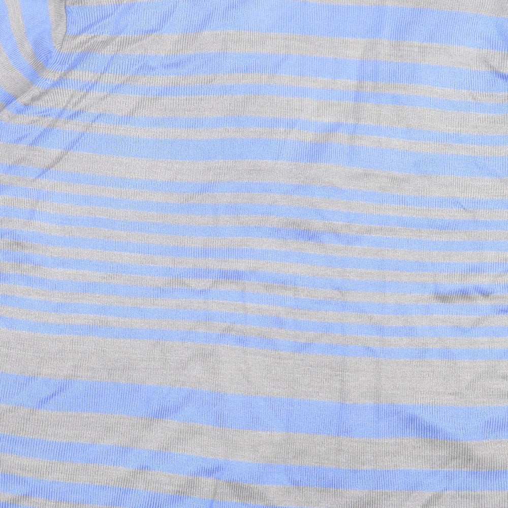 bonmarch Womens Blue V-Neck Striped Acrylic Pullover Jumper Size L