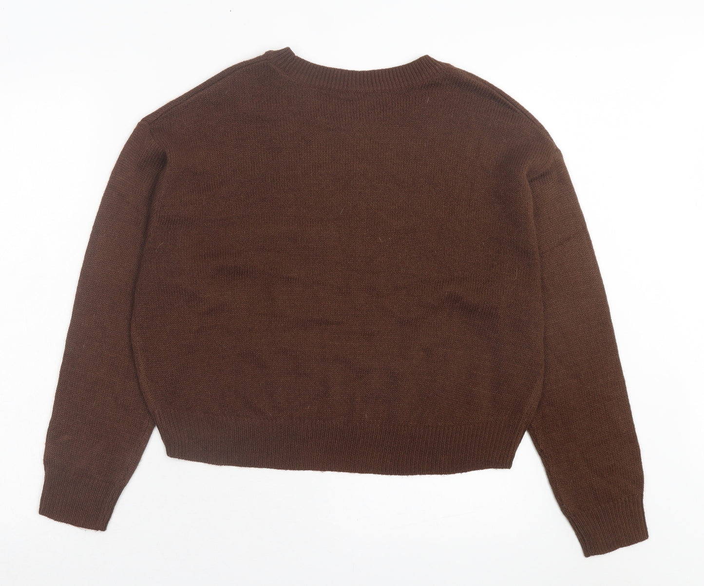 H&M Womens Brown Crew Neck Acrylic Pullover Jumper Size S