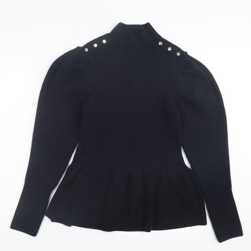 River Island Womens Black High Neck Acrylic Tunic Jumper Size 12