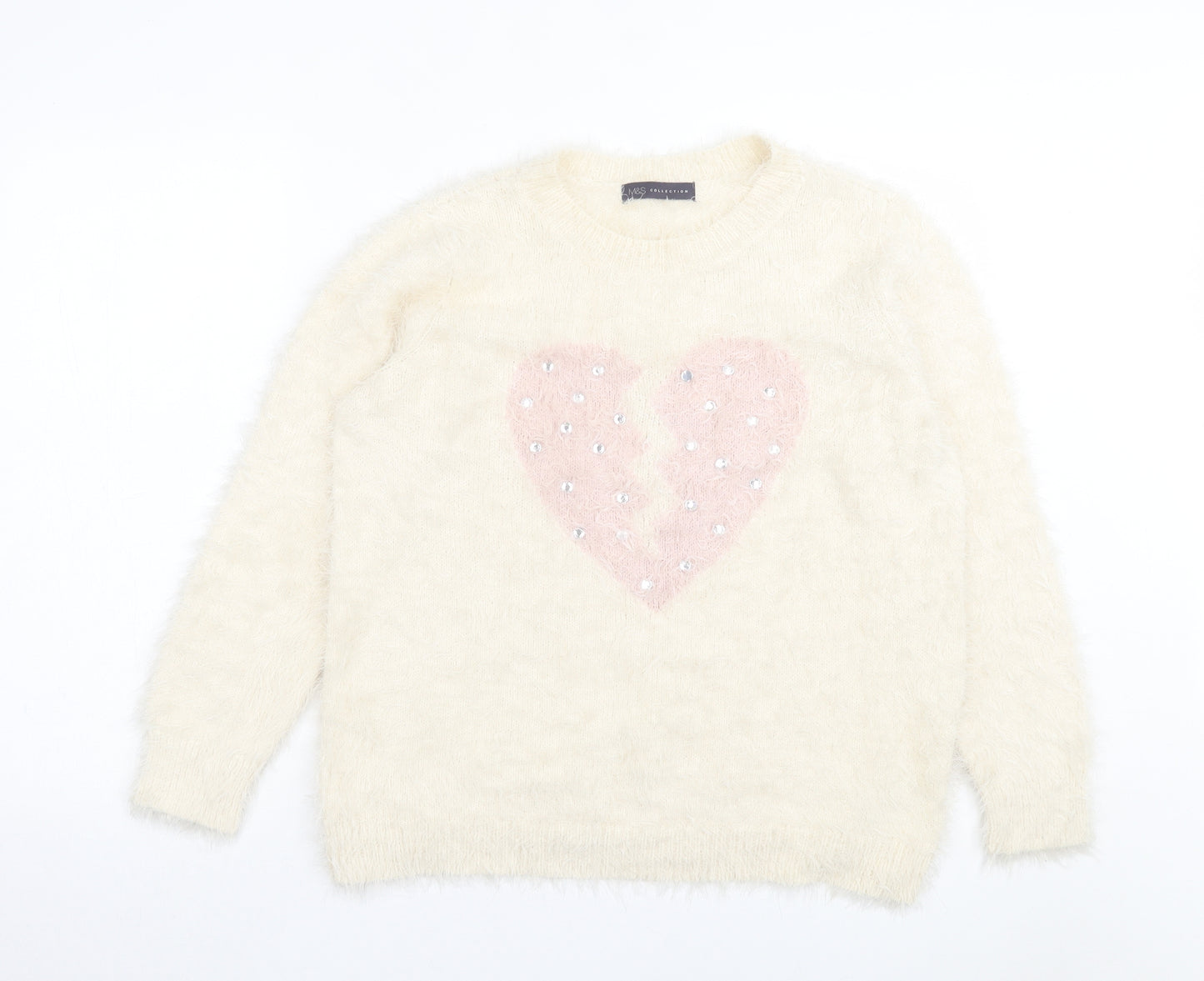 Marks and Spencer Womens Ivory Crew Neck Polyamide Pullover Jumper Size 18