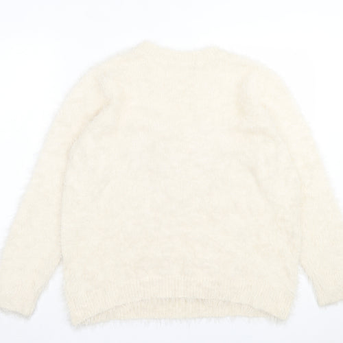 Marks and Spencer Womens Ivory Crew Neck Polyamide Pullover Jumper Size 18
