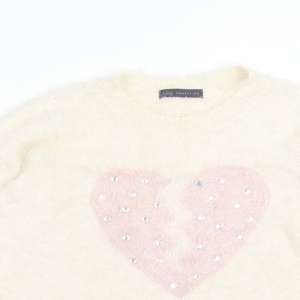 Marks and Spencer Womens Ivory Crew Neck Polyamide Pullover Jumper Size 18