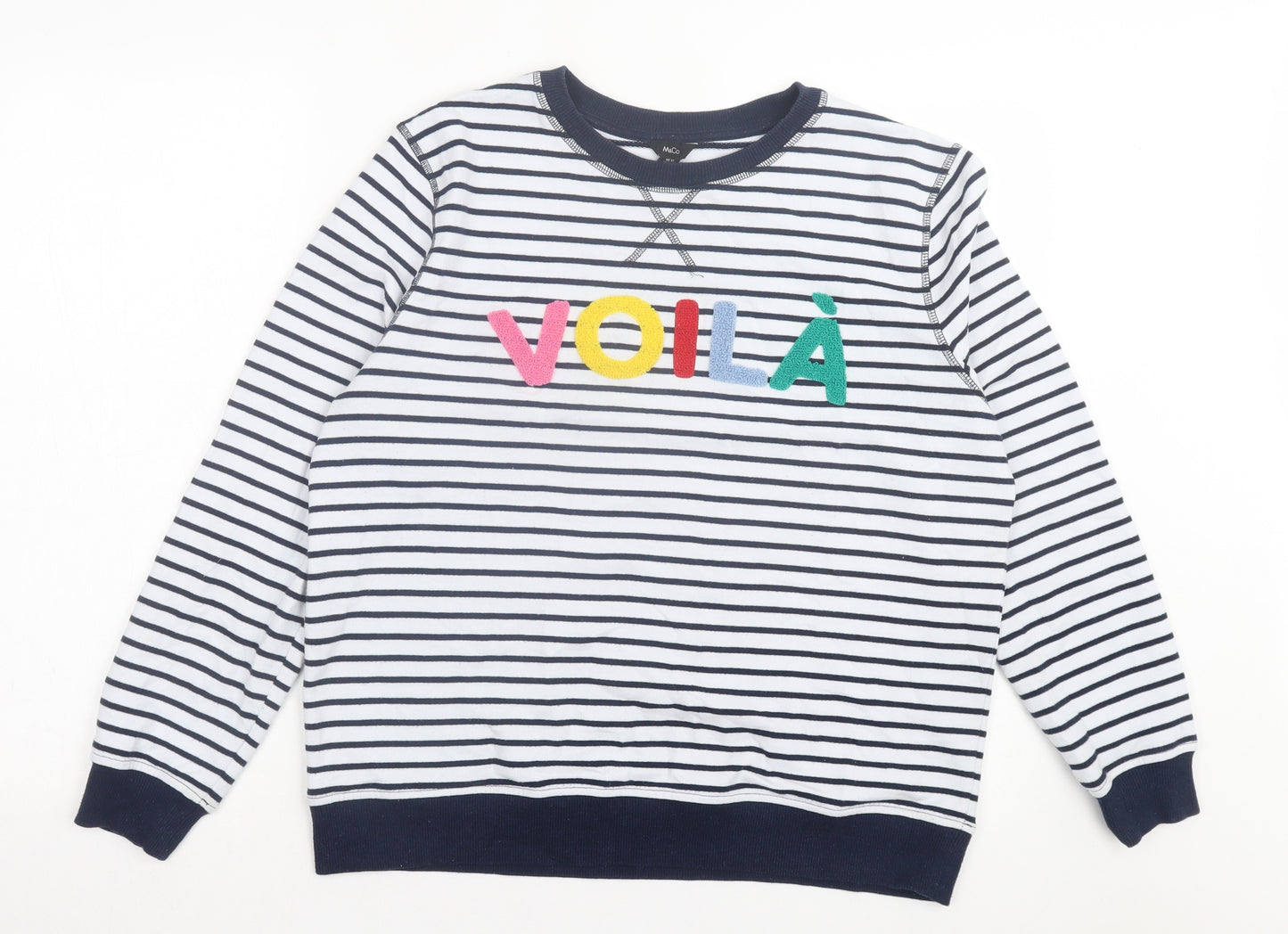 M&Co Womens Blue Striped Polyester Pullover Sweatshirt Size 12 Pullover