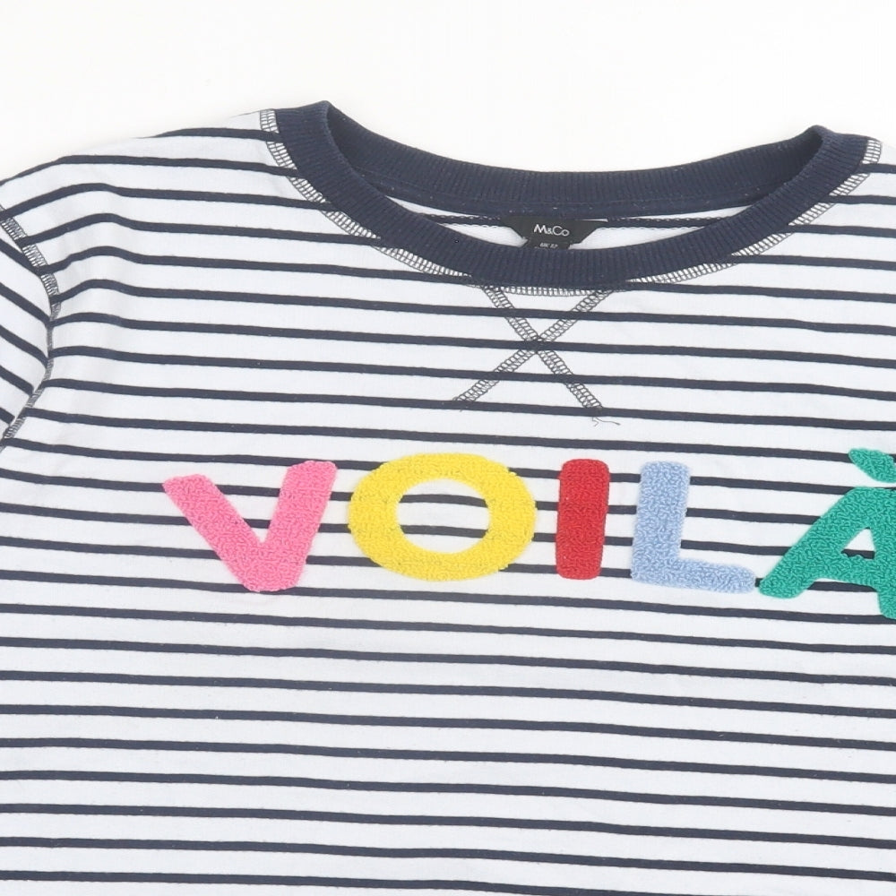 M&Co Womens Blue Striped Polyester Pullover Sweatshirt Size 12 Pullover