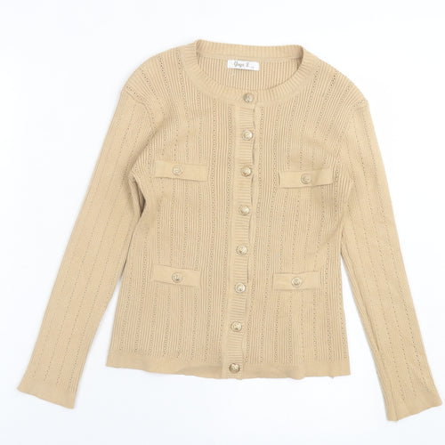 Yoyo S Womens Brown Crew Neck Cotton Cardigan Jumper Size 14