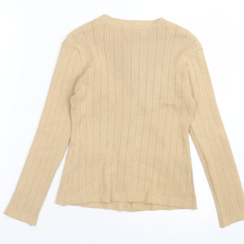 Yoyo S Womens Brown Crew Neck Cotton Cardigan Jumper Size 14