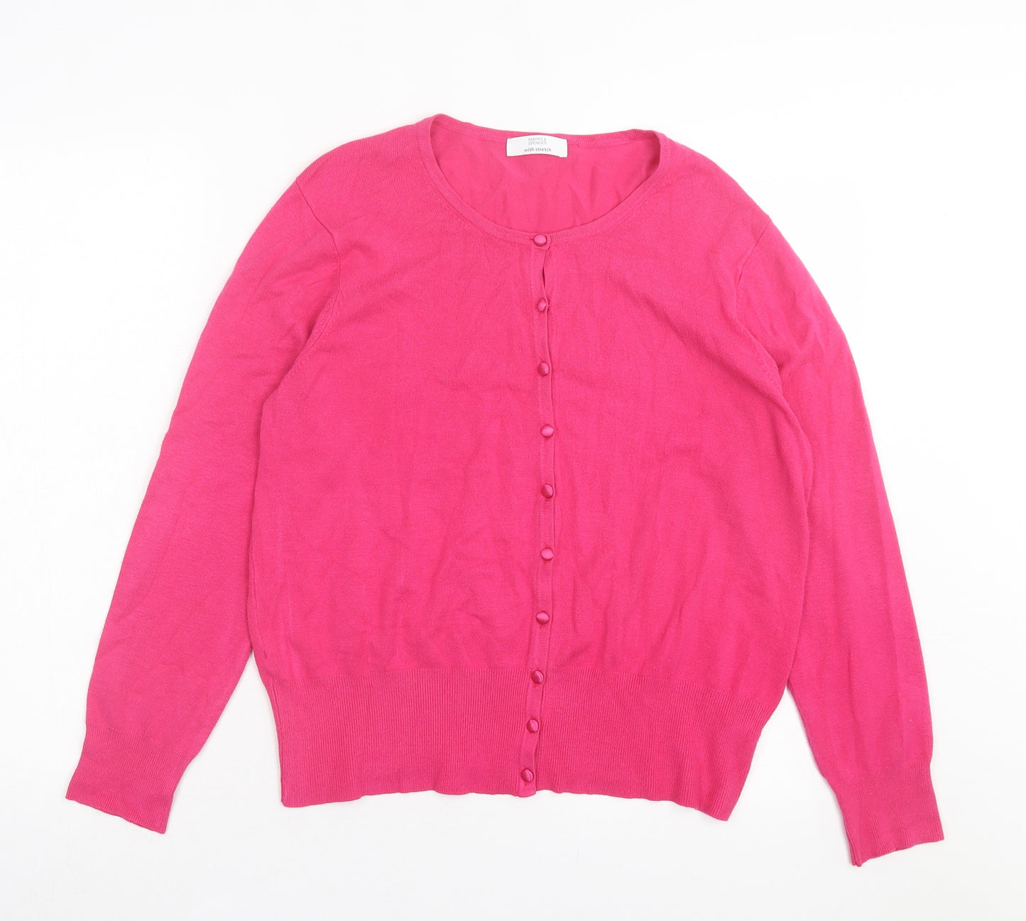 Marks and Spencer Womens Pink Crew Neck Viscose Cardigan Jumper Size 18