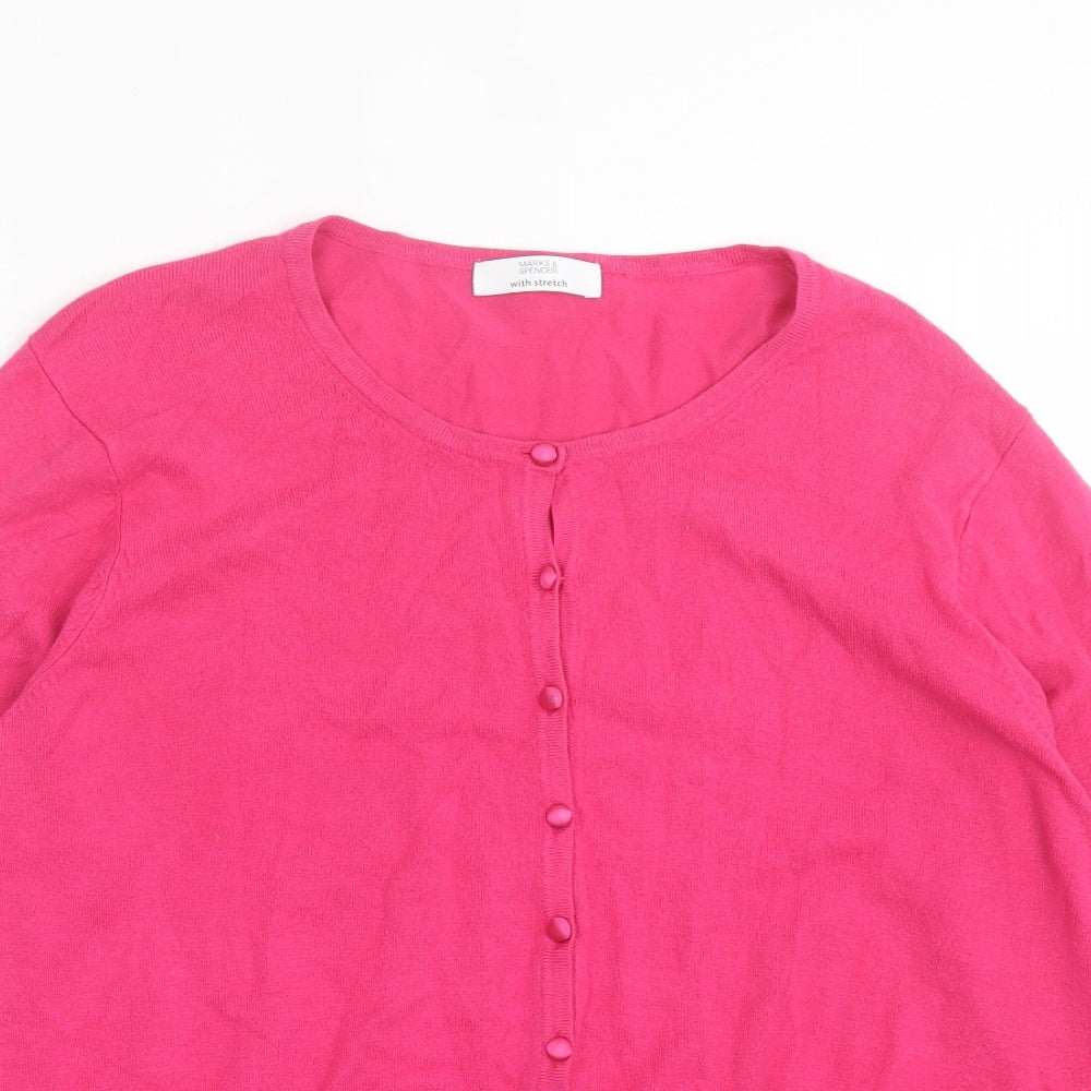 Marks and Spencer Womens Pink Crew Neck Viscose Cardigan Jumper Size 18