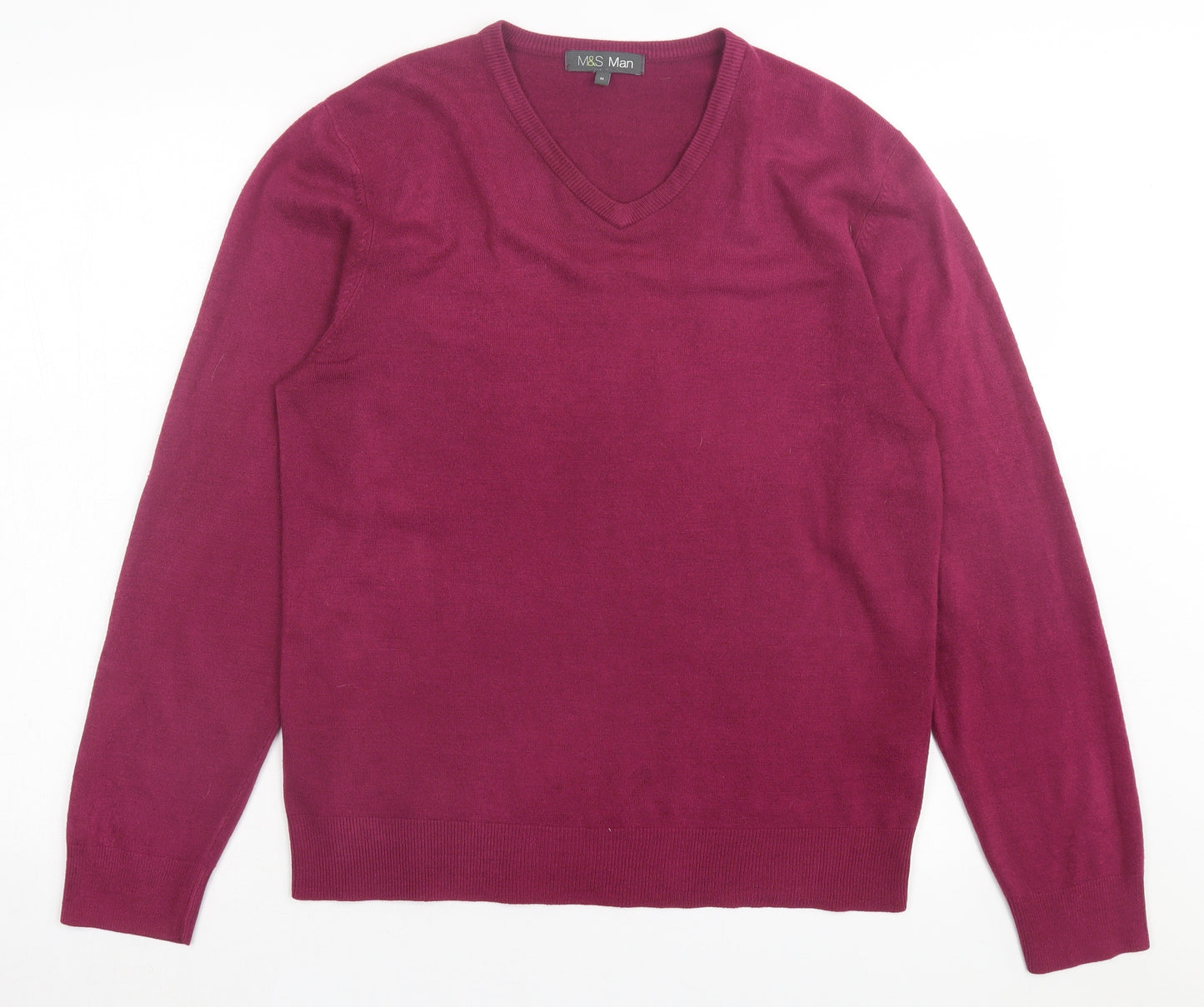 Marks and Spencer Mens Purple V-Neck Acrylic Pullover Jumper Size M