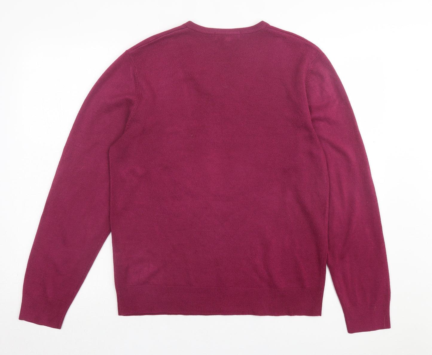 Marks and Spencer Mens Purple V-Neck Acrylic Pullover Jumper Size M