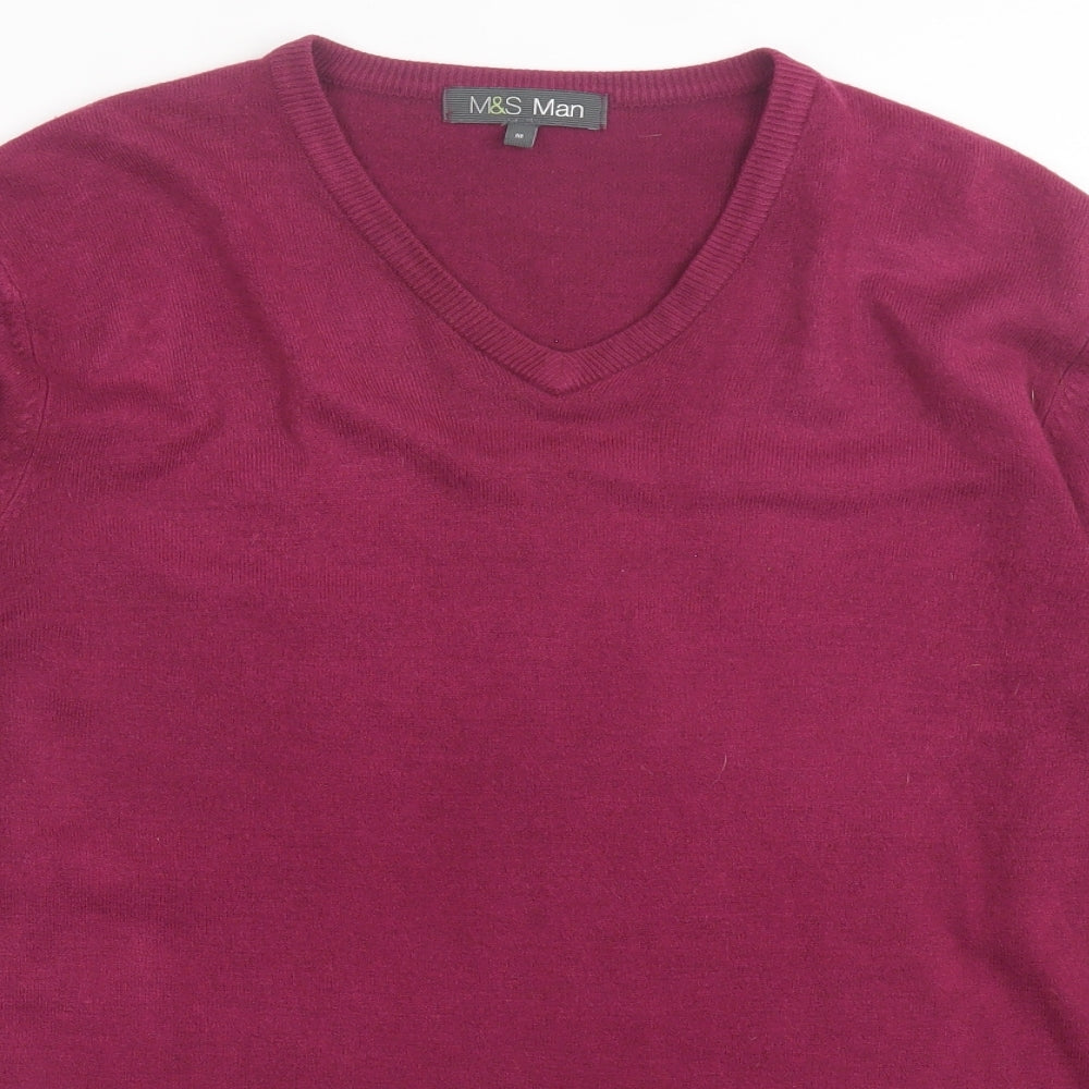 Marks and Spencer Mens Purple V-Neck Acrylic Pullover Jumper Size M