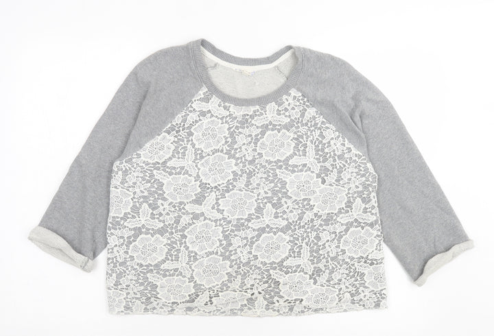 Falmer Womens Grey Floral Cotton Pullover Sweatshirt Size 14 Pullover