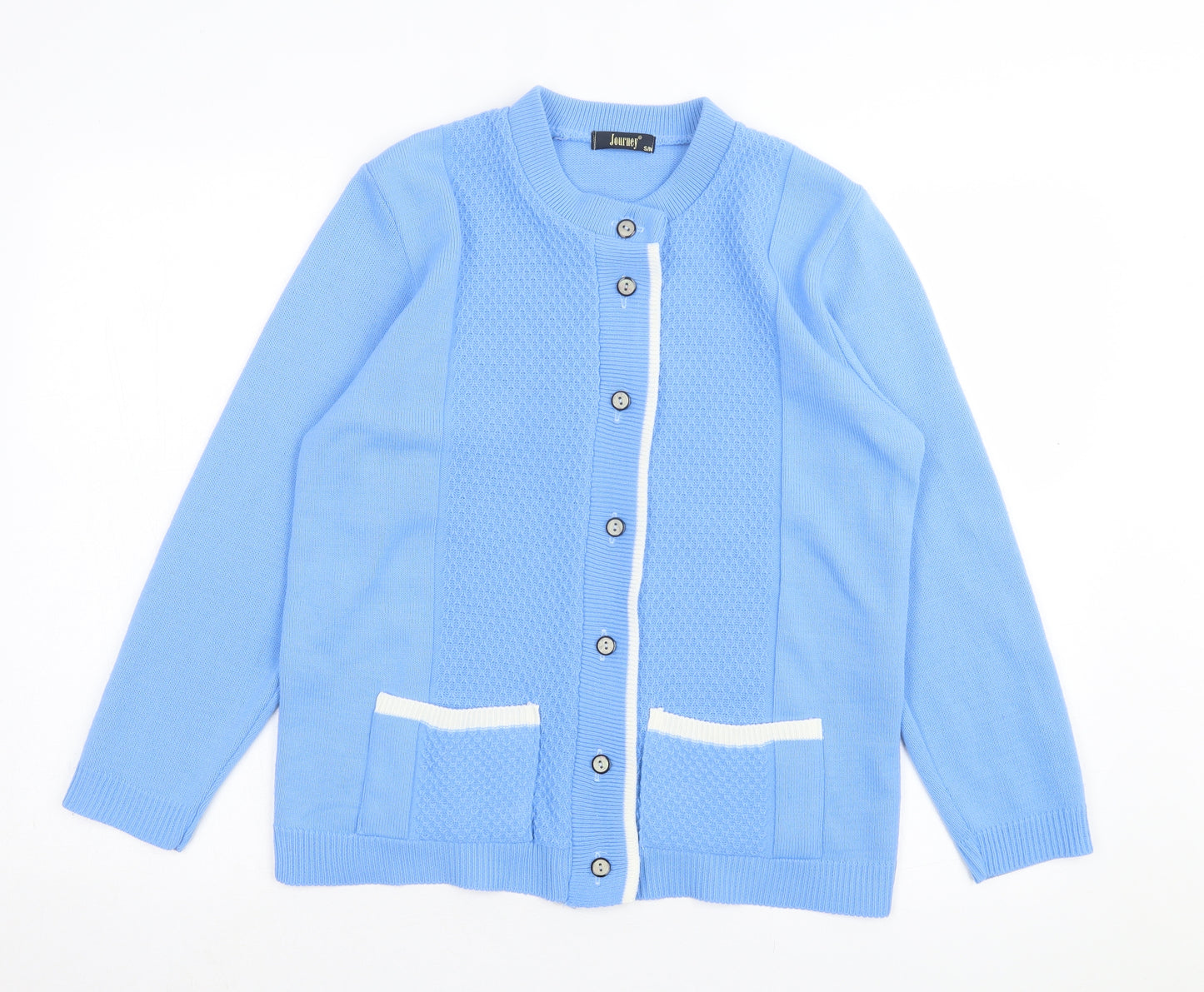 Journey Womens Blue Collared Acrylic Cardigan Jumper Size S