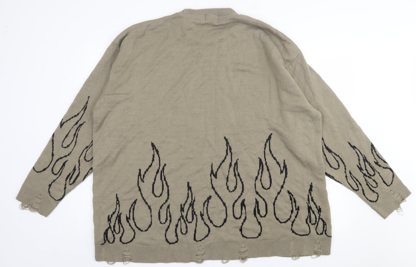 Boohoo Mens Brown Crew Neck Geometric Acrylic Pullover Jumper Size XL