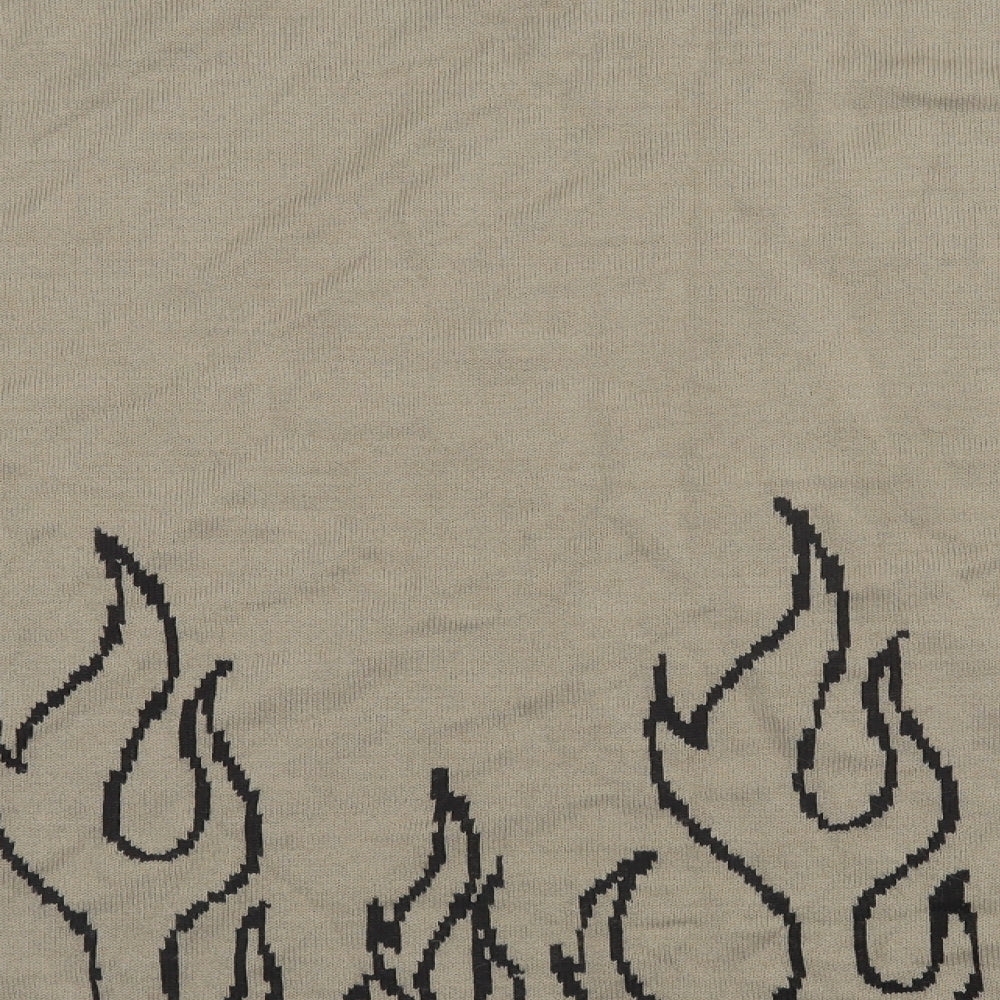 Boohoo Mens Brown Crew Neck Geometric Acrylic Pullover Jumper Size XL