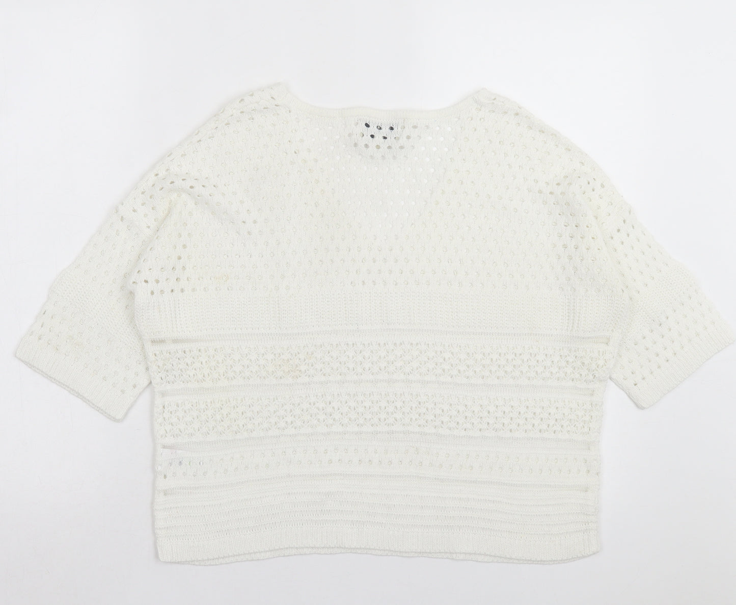 Papaya Womens White Acrylic Basic T-Shirt Size M V-Neck