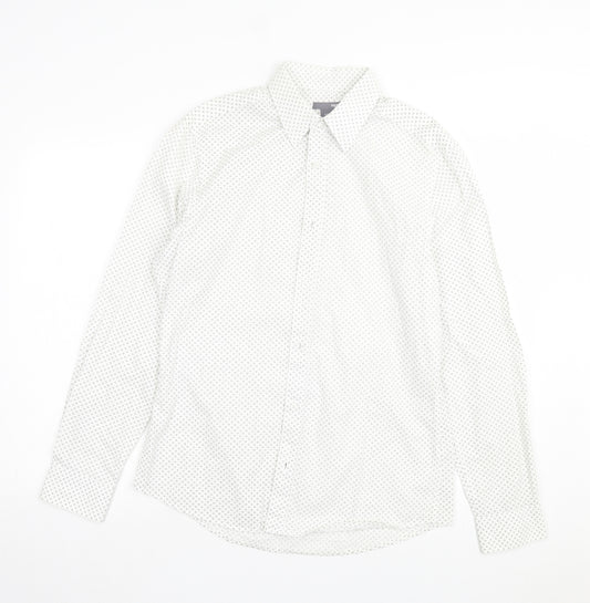 H&M Mens White Geometric Cotton Button-Up Size M Collared Button