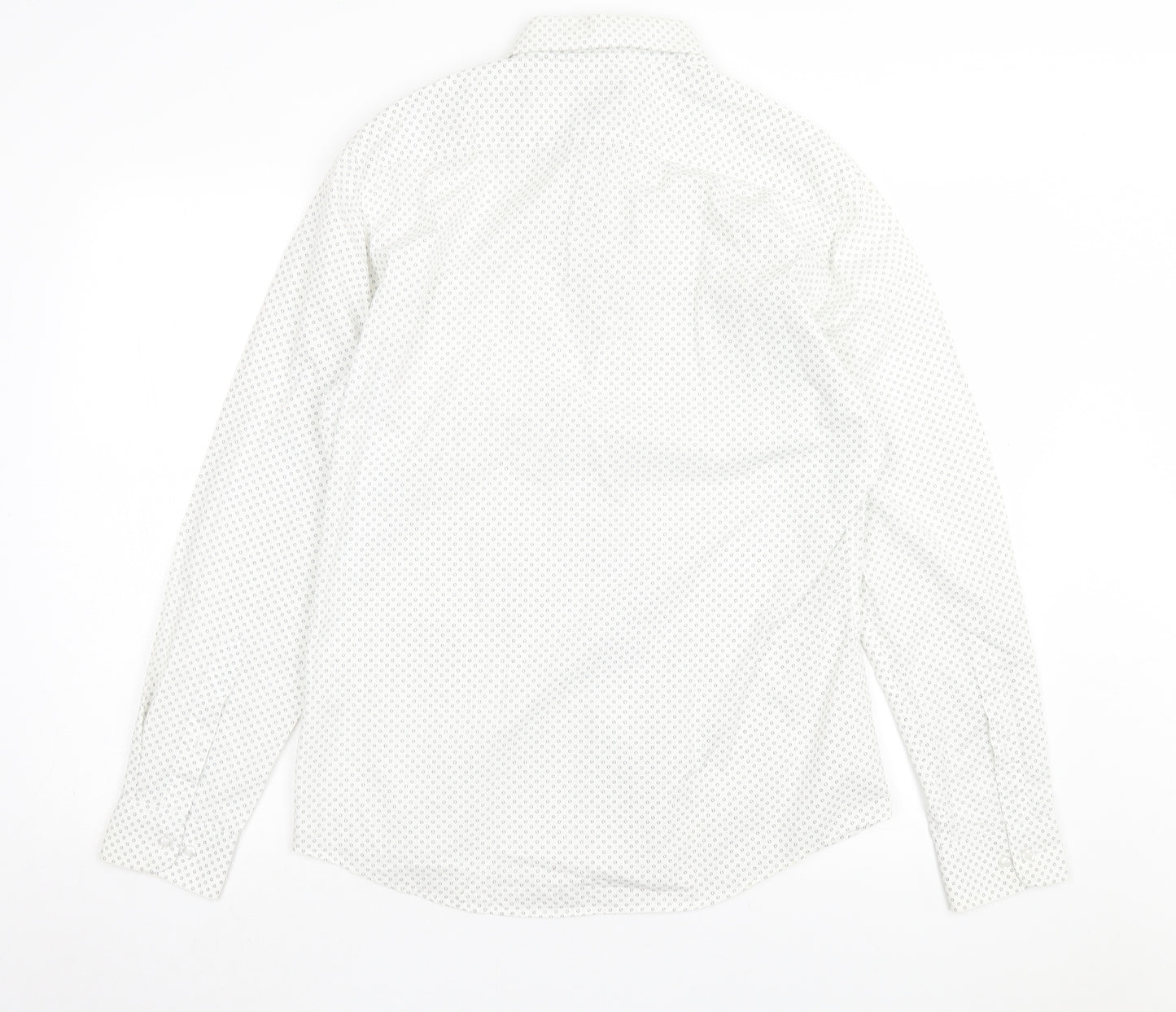 H&M Mens White Geometric Cotton Button-Up Size M Collared Button