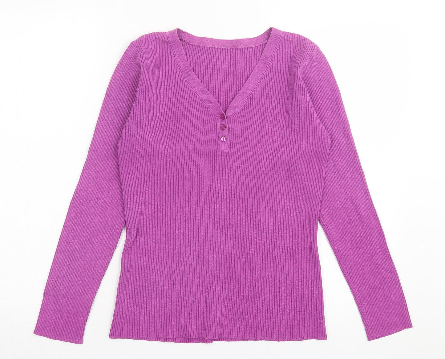 BHS Womens Purple V-Neck Cotton Pullover Jumper Size 14