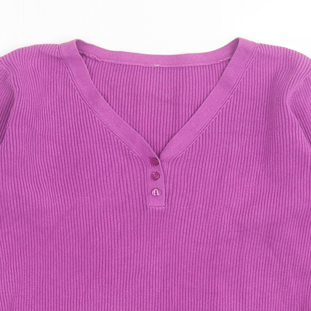 BHS Womens Purple V-Neck Cotton Pullover Jumper Size 14