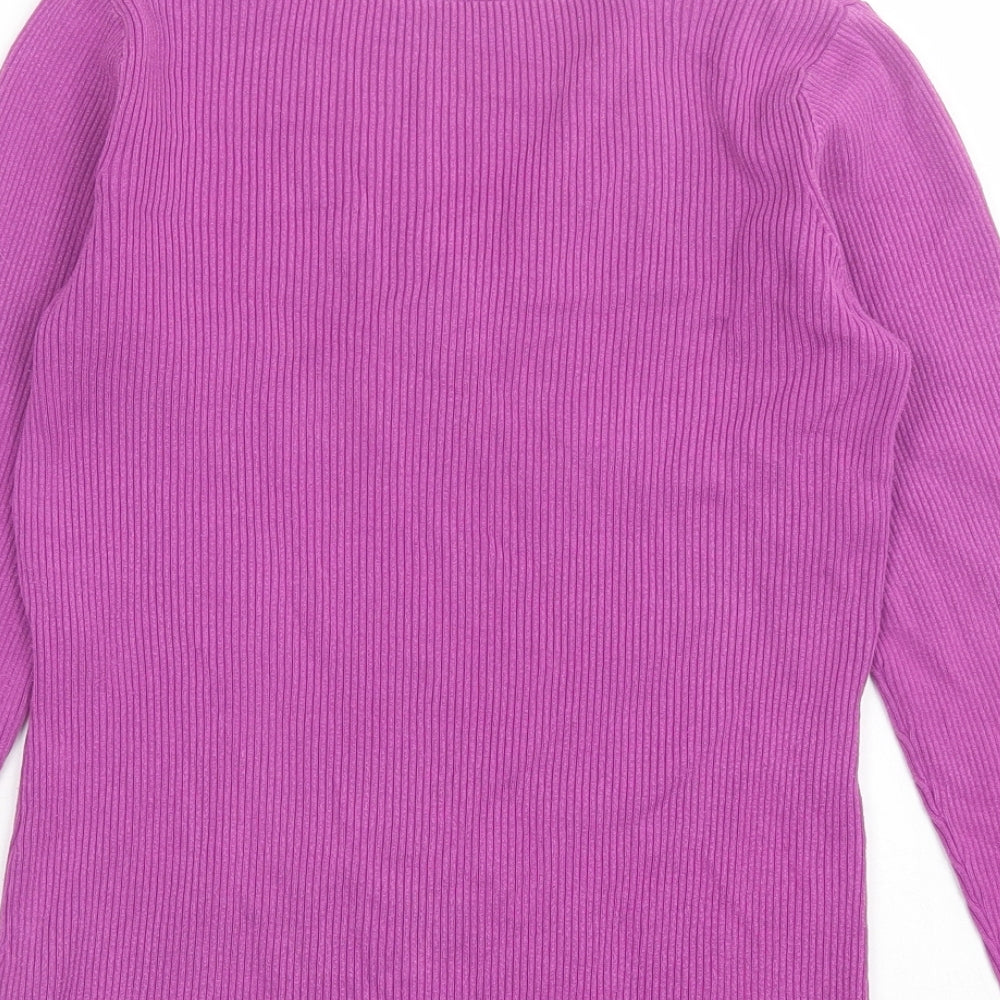 BHS Womens Purple V-Neck Cotton Pullover Jumper Size 14