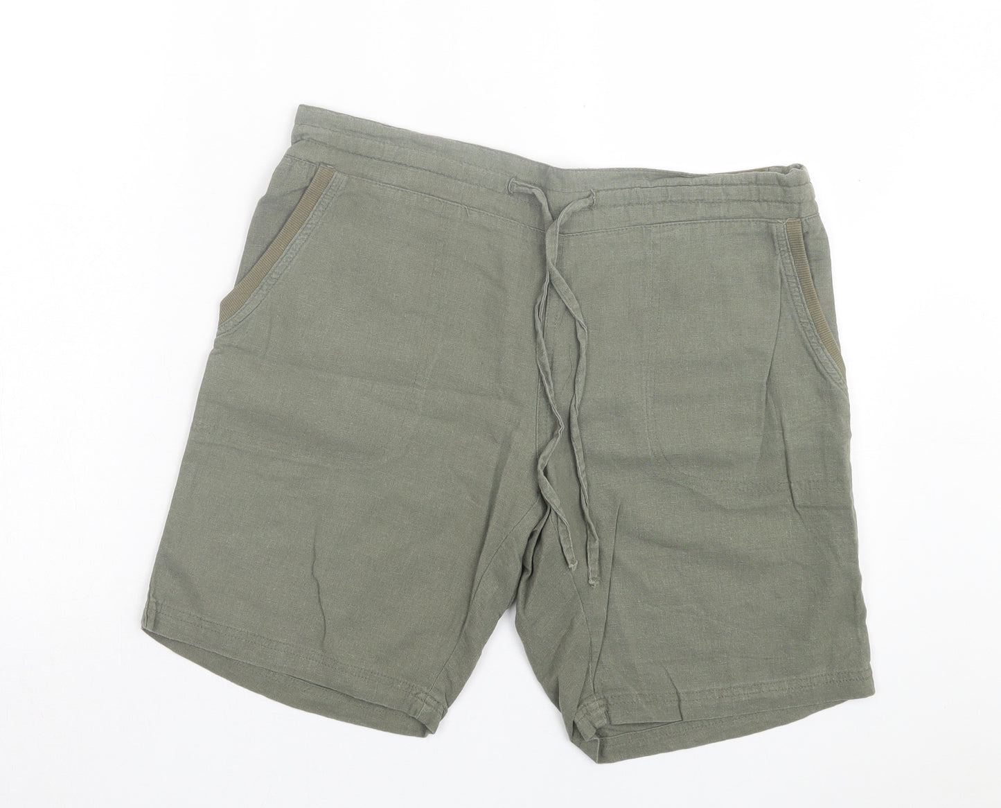 Indigo Roc Womens Green Linen Bermuda Shorts Size 12 L7 in Regular Tie