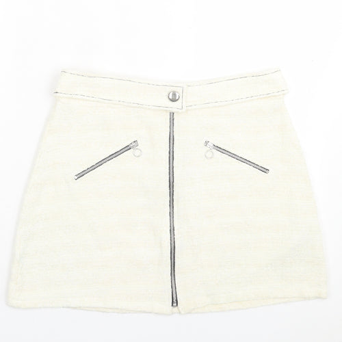Zara Womens Ivory Polyester A-Line Skirt Size L Zip