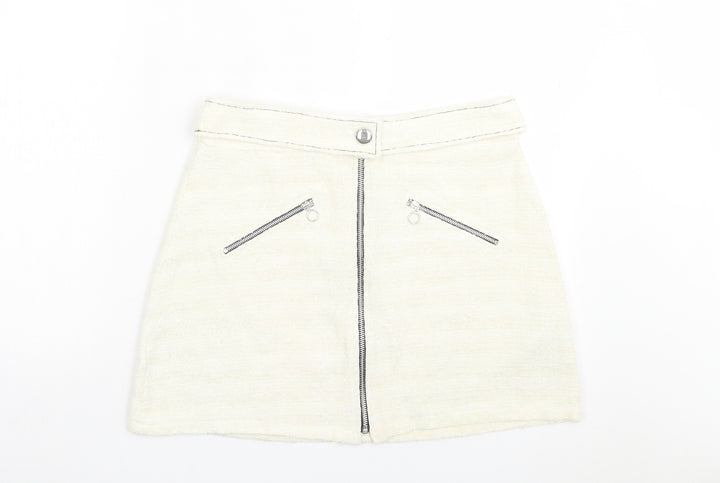 Zara Womens Ivory Polyester A-Line Skirt Size L Zip