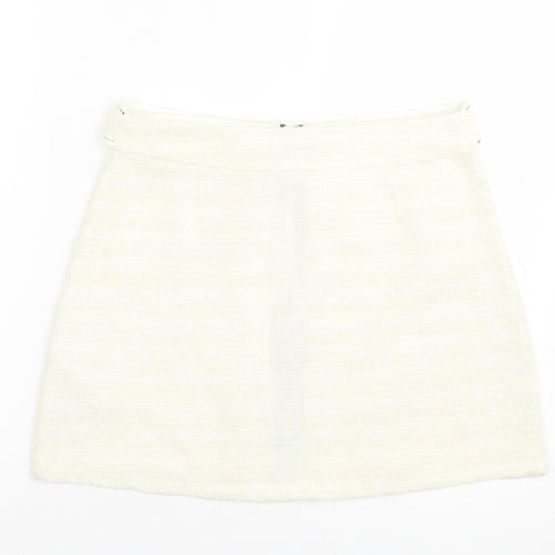 Zara Womens Ivory Polyester A-Line Skirt Size L Zip