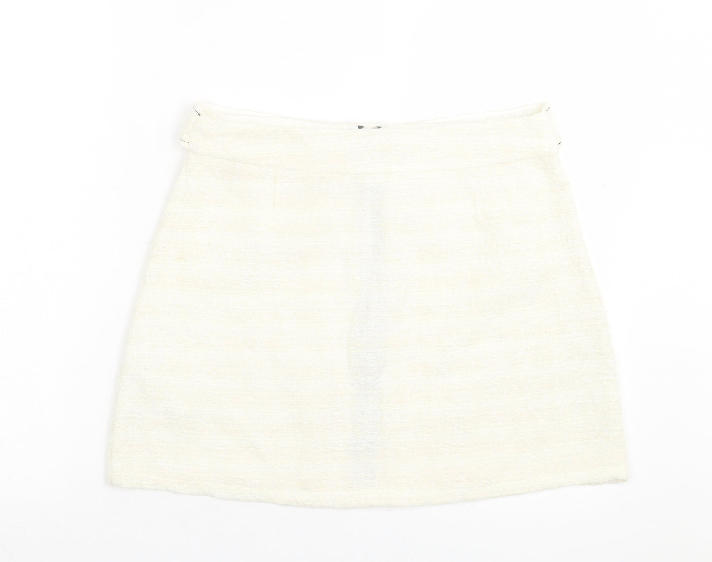 Zara Womens Ivory Polyester A-Line Skirt Size L Zip