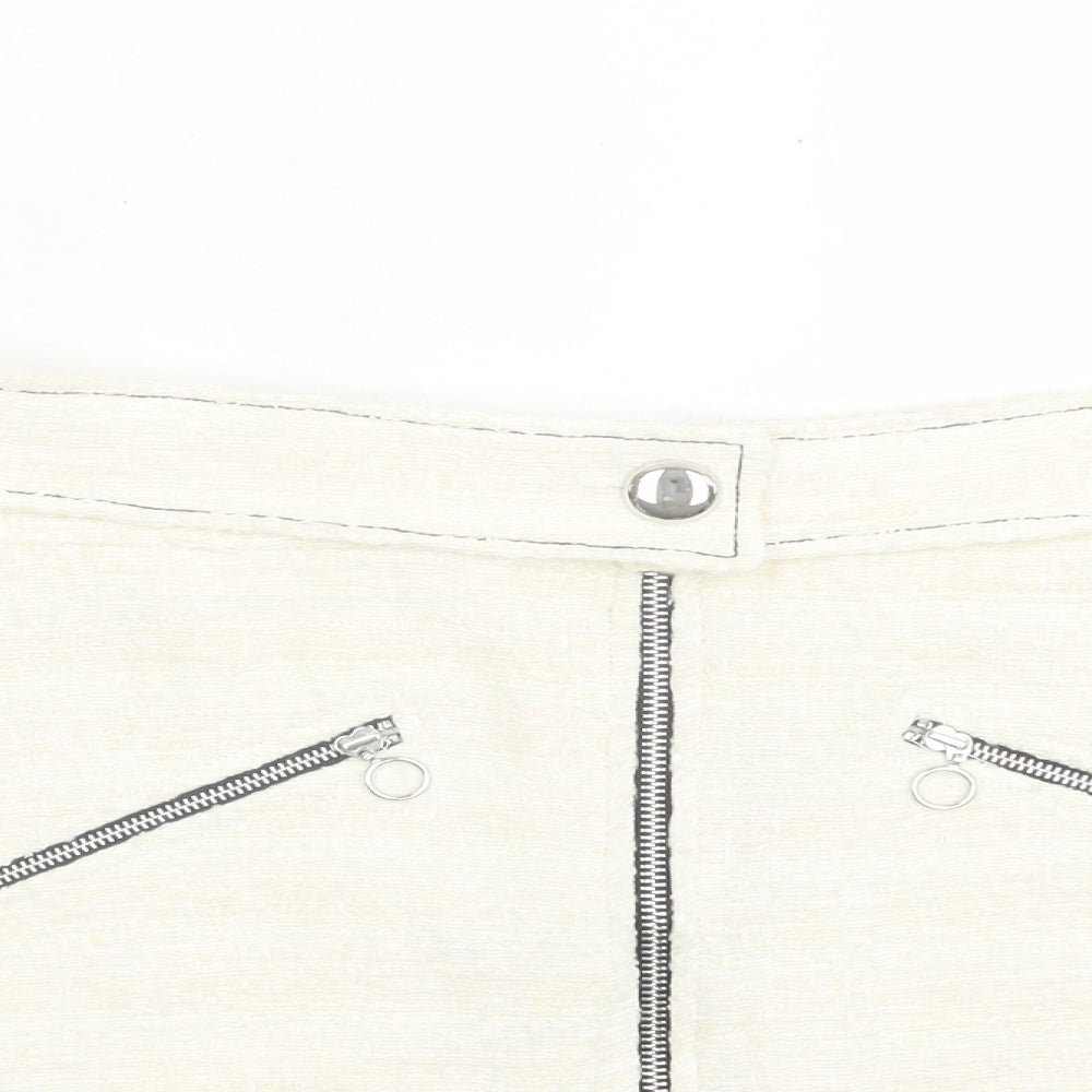 Zara Womens Ivory Polyester A-Line Skirt Size L Zip