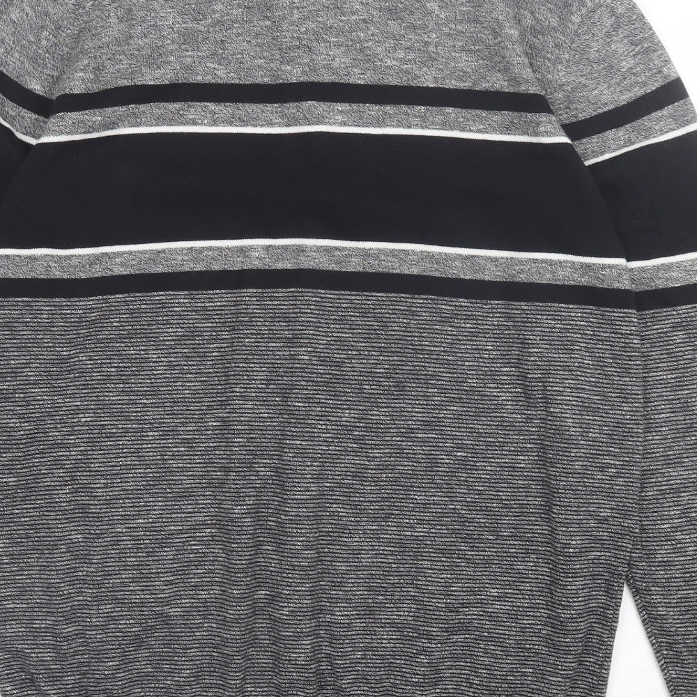 George Mens Black Striped Cotton Polo Size XL Collared Zip