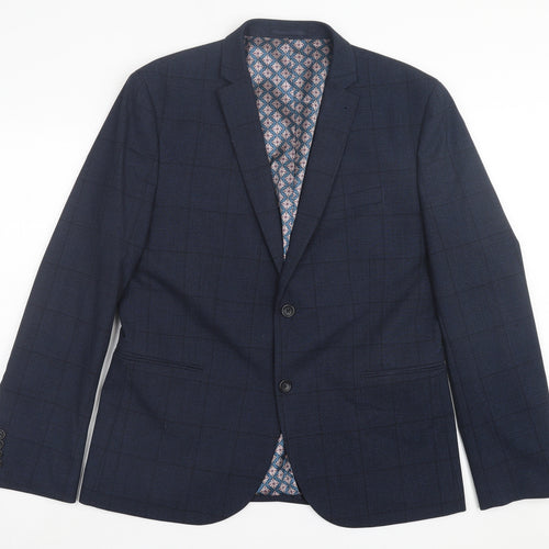 NEXT Mens Blue Plaid Polyester Jacket Suit Jacket Size 44