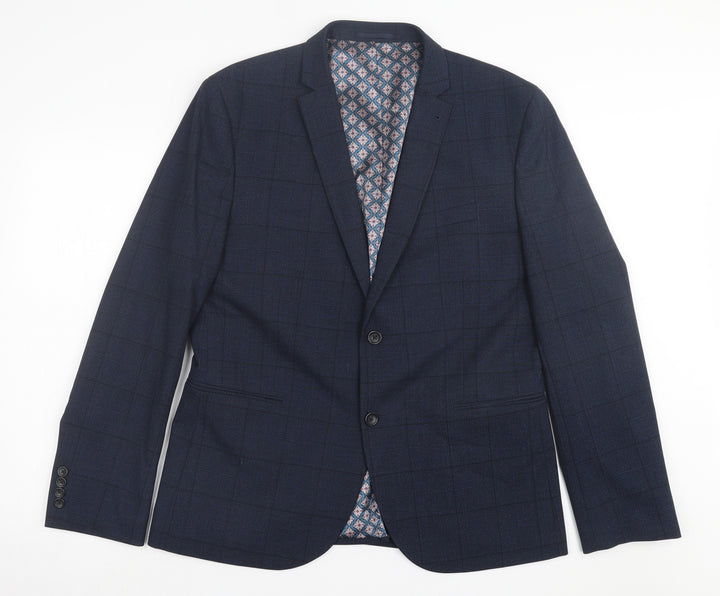 NEXT Mens Blue Plaid Polyester Jacket Suit Jacket Size 44