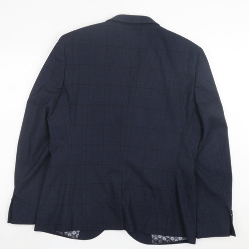 NEXT Mens Blue Plaid Polyester Jacket Suit Jacket Size 44