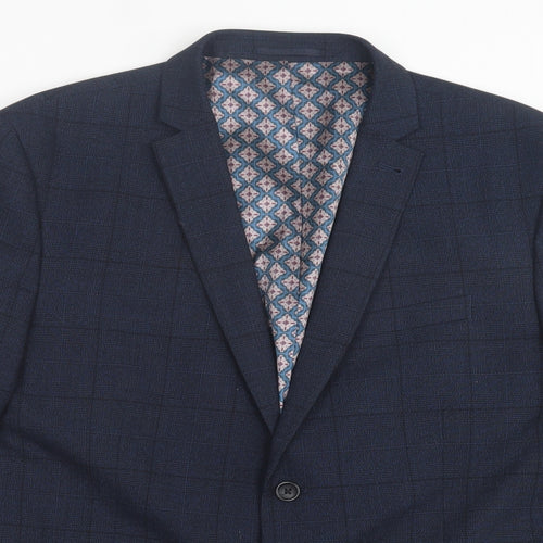 NEXT Mens Blue Plaid Polyester Jacket Suit Jacket Size 44