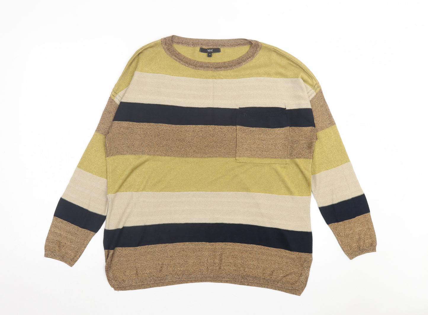 F&F Womens Green Crew Neck Striped Viscose Pullover Jumper Size 14