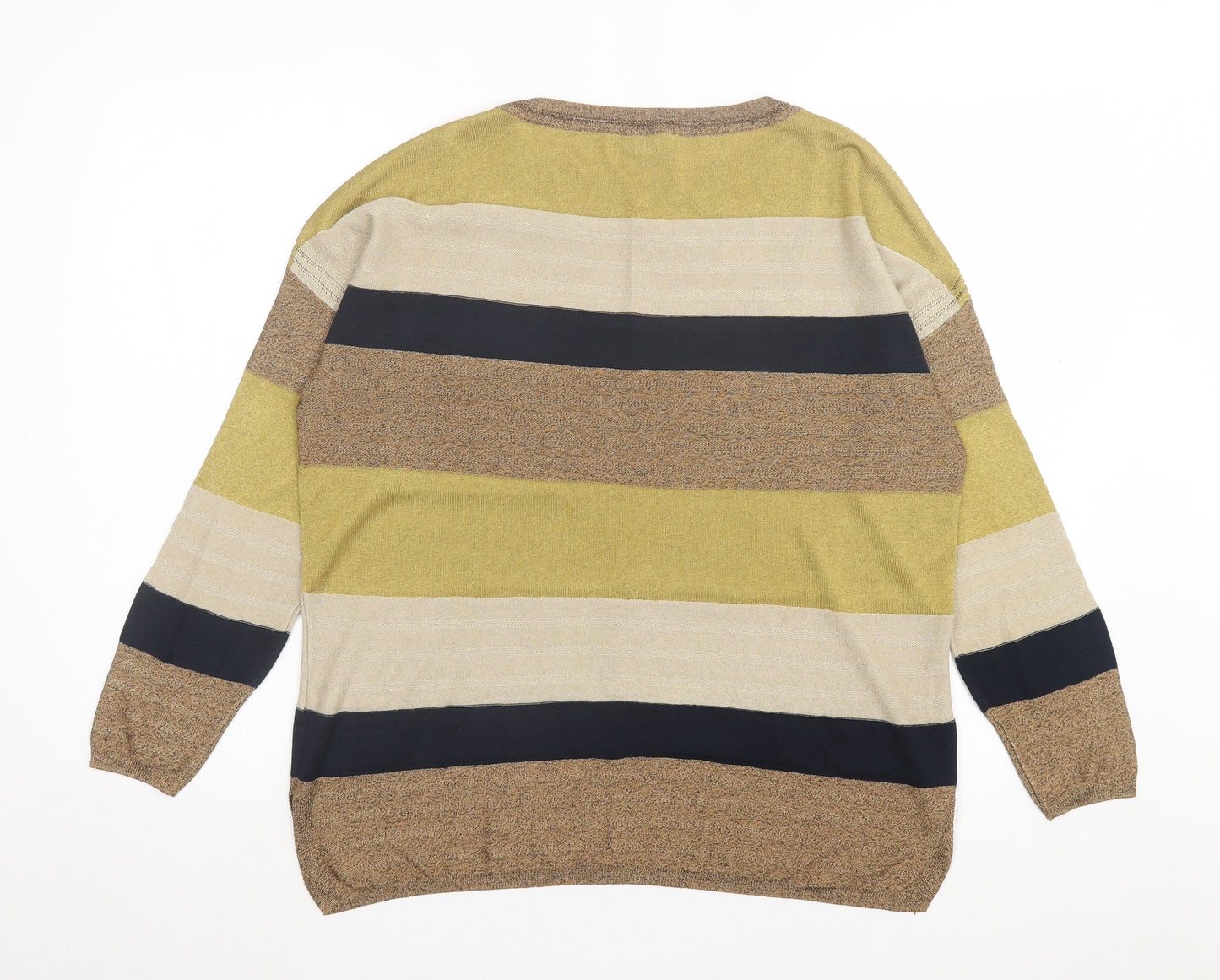 F&F Womens Green Crew Neck Striped Viscose Pullover Jumper Size 14