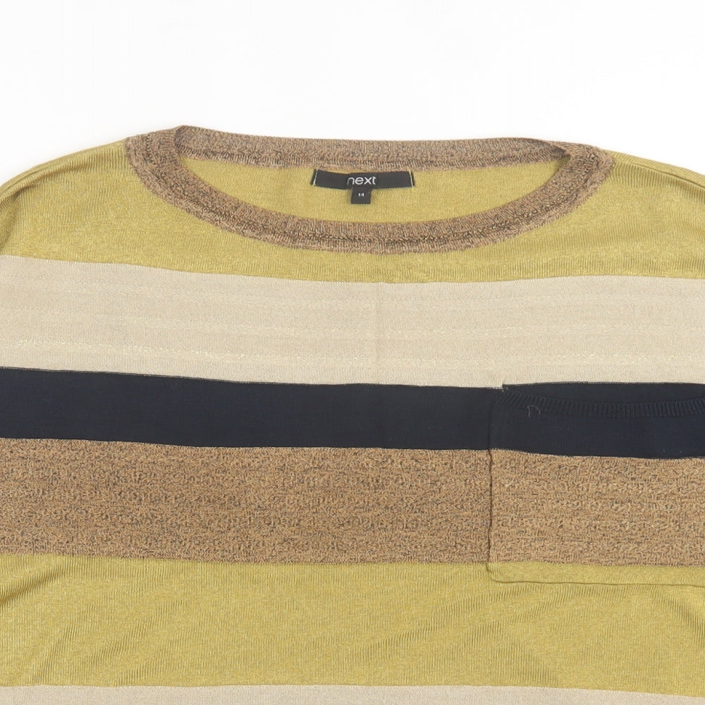 F&F Womens Green Crew Neck Striped Viscose Pullover Jumper Size 14