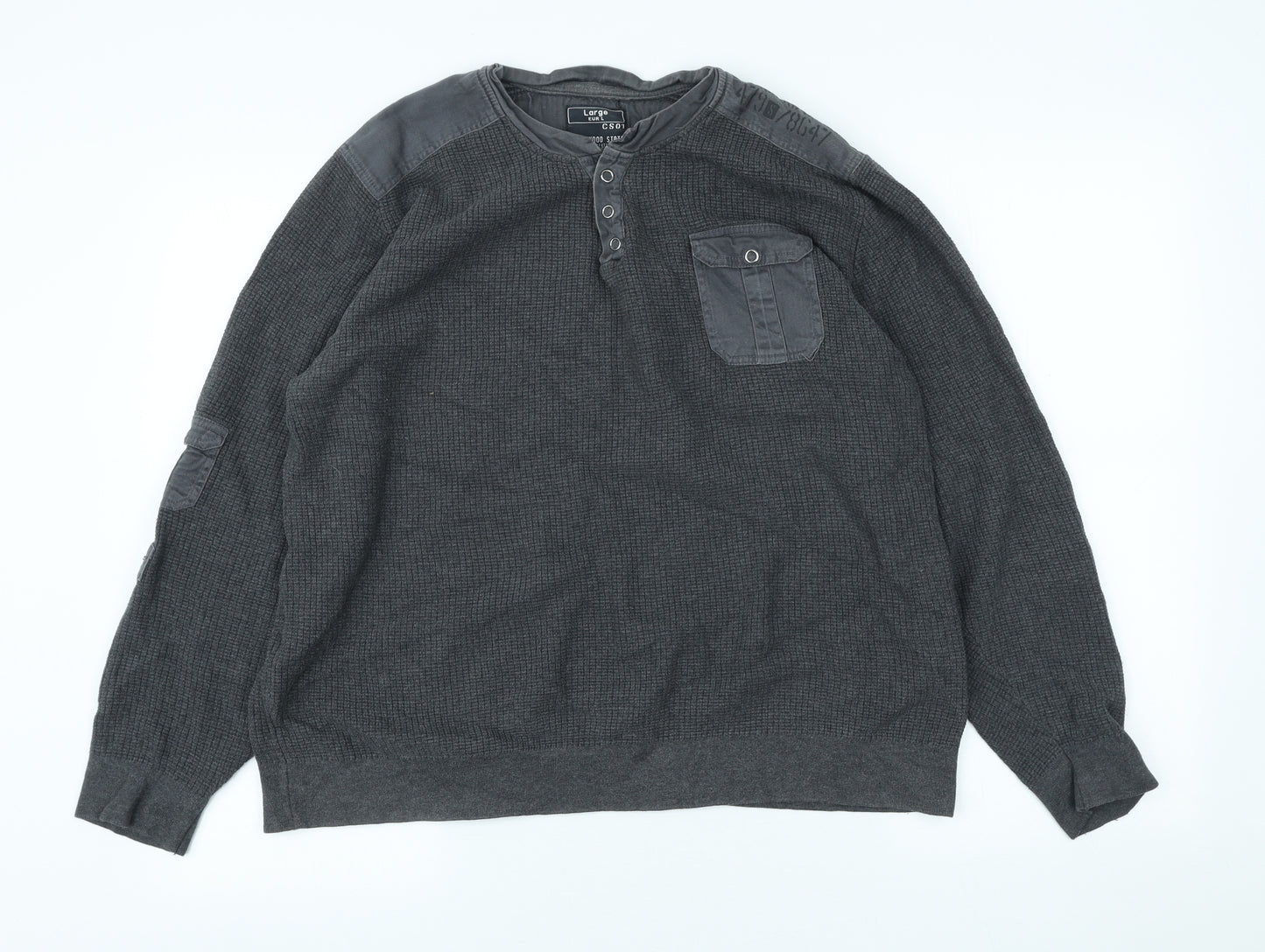 Cedar Wood State Mens Grey Polyester Pullover Sweatshirt Size L