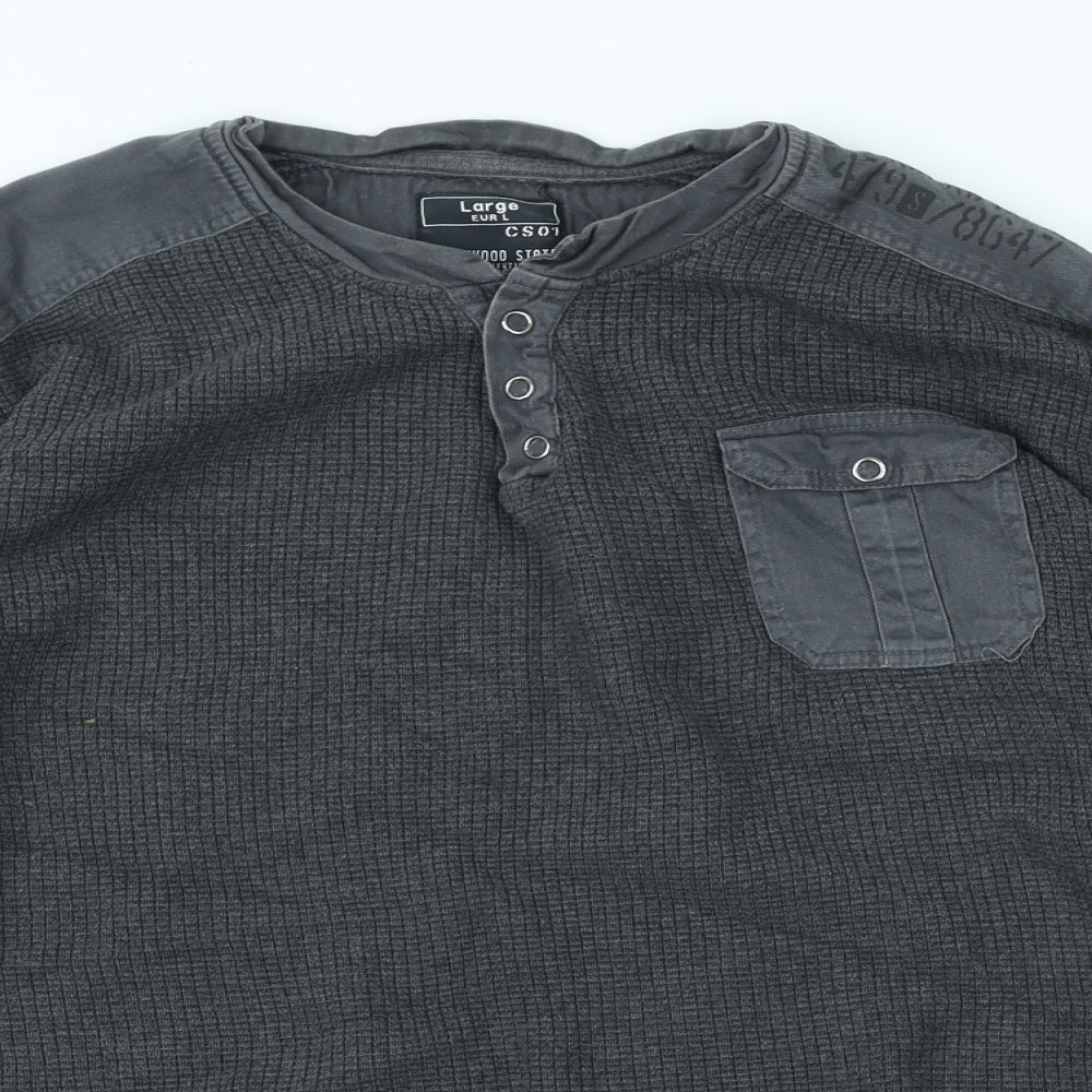 Cedar Wood State Mens Grey Polyester Pullover Sweatshirt Size L