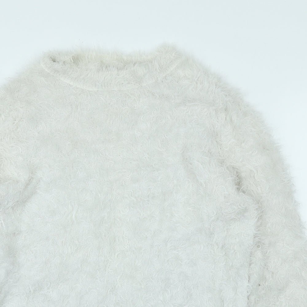 George Womens White Crew Neck Polyamide Pullover Jumper Size 14