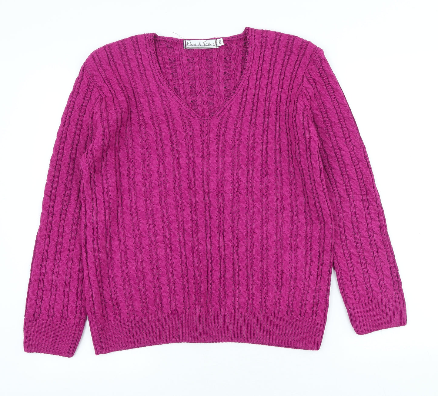 Pure & Natural Womens Purple V-Neck Acrylic Pullover Jumper Size M