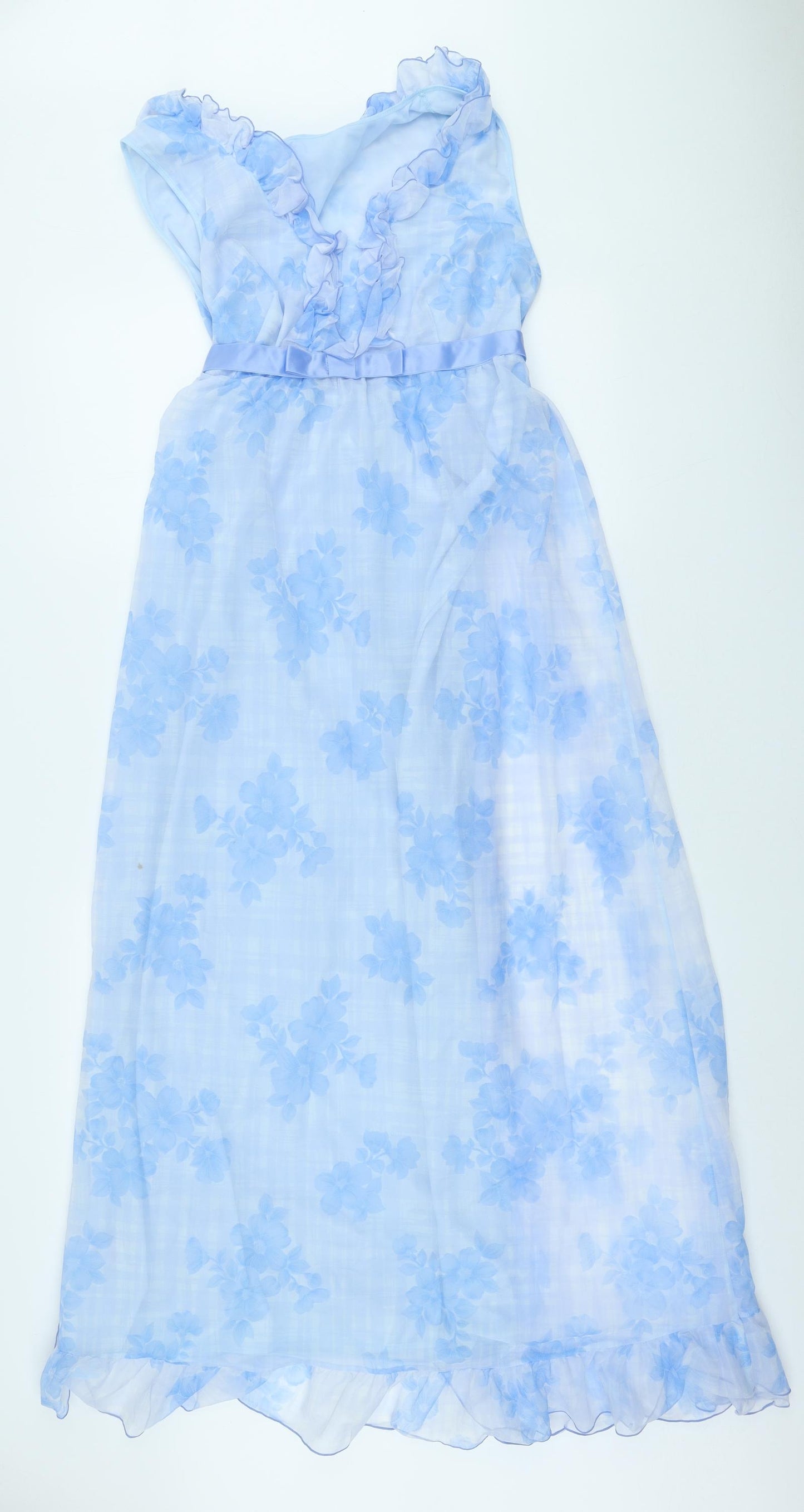 St Michael Womens Blue Floral Nylon Maxi Size M High Neck