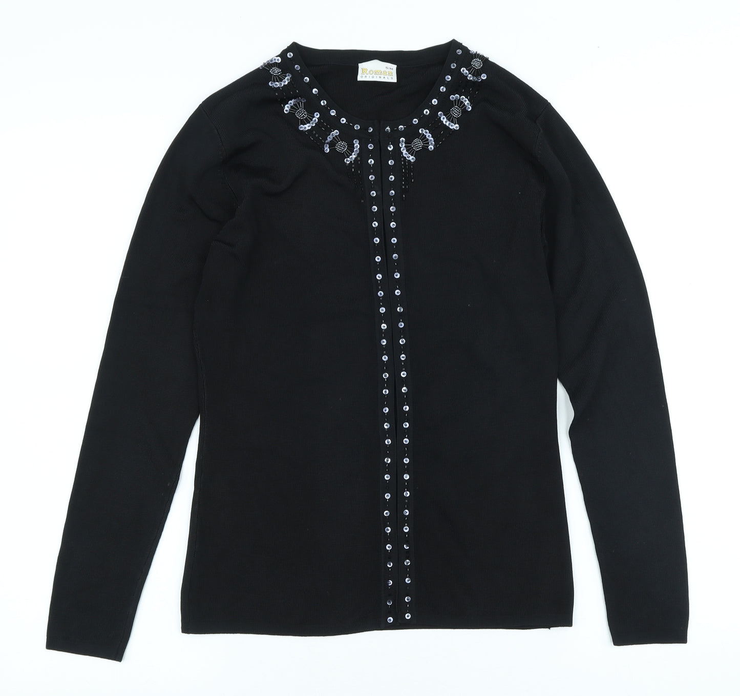 Roman Originals Womens Black Round Neck Viscose Cardigan Jumper Size S