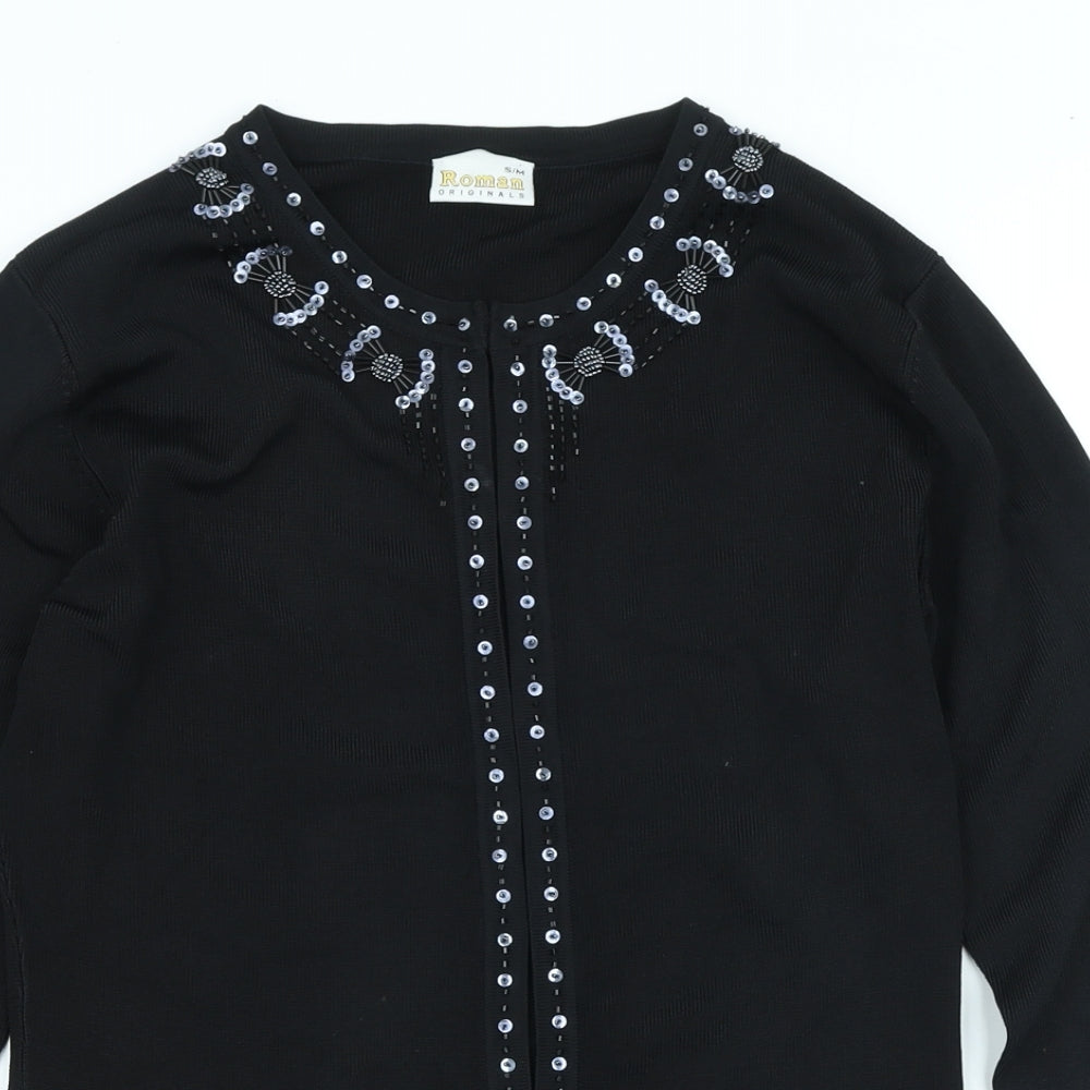 Roman Originals Womens Black Round Neck Viscose Cardigan Jumper Size S