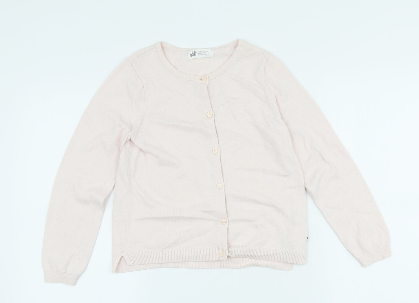 H&M Girls Pink Scoop Neck Cotton Cardigan Jumper Size 7-8 Years